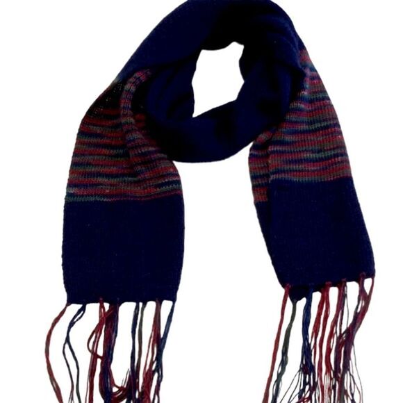 Peruvian alpaca scarf, blue, and burgundy with fringe - Picture 1 of 9